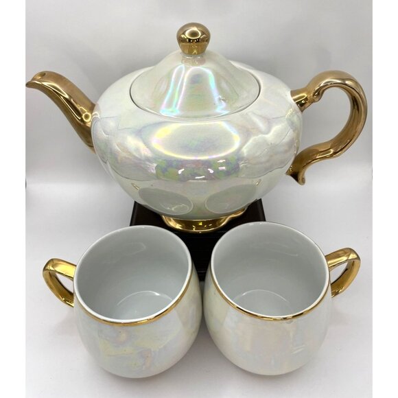 Vintage Ellgreave Heatmaster Pearlescent Lusterware Teapot and Cups - Picture 1 of 16